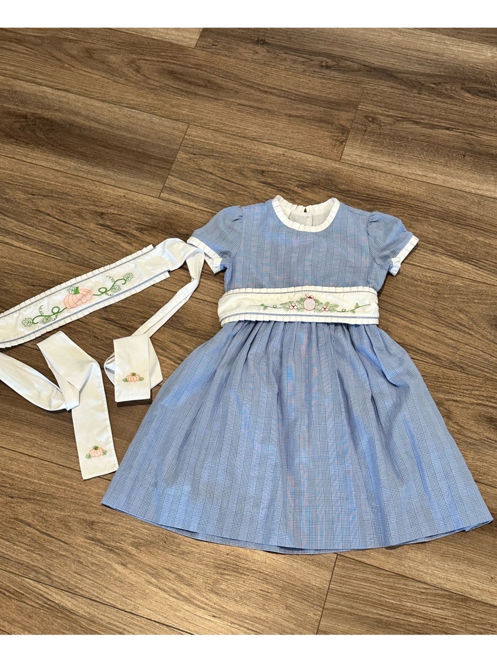 Marco & Lizzy Classic Blue and White Plaid Girls (4) Dress with Holiday Belts - Picture 2 of 7